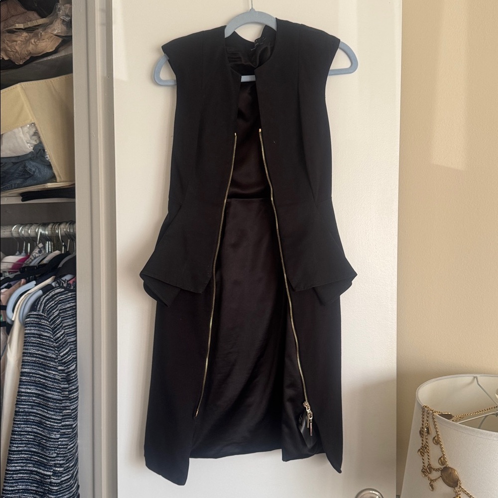 TED BAKER London Black Jamthun Peplum Cotton Stretch Zip dress Size UK1 US2